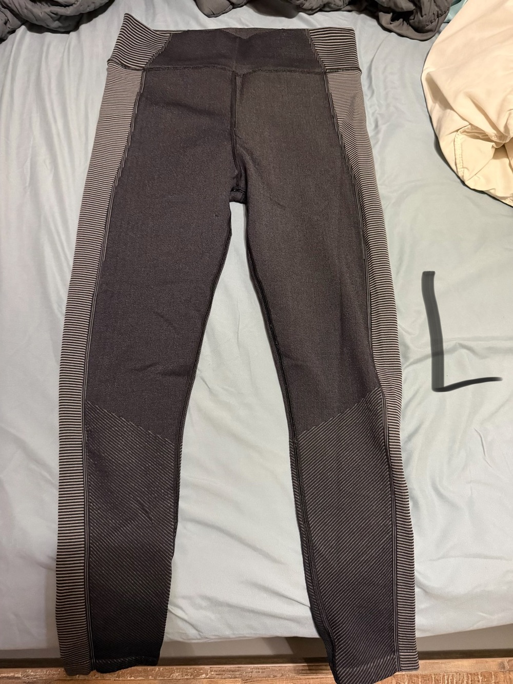 aerie Black and Gray Striped Side Panel Leggings